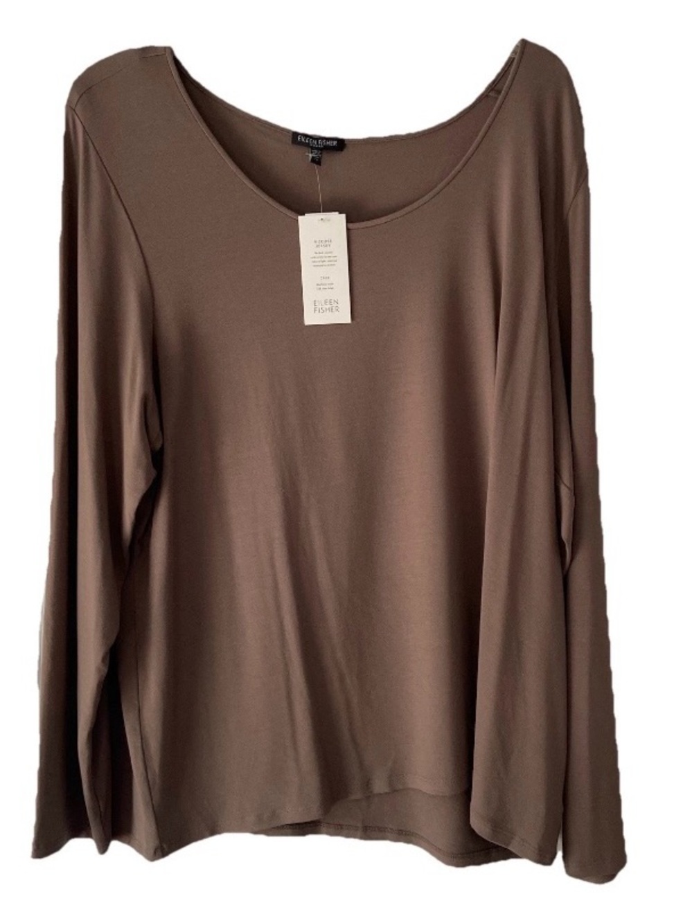 Eileen Fisher Woman 3X Viscose Jersey Scoop Neck Long Sleeve Top NWT $88 Brown